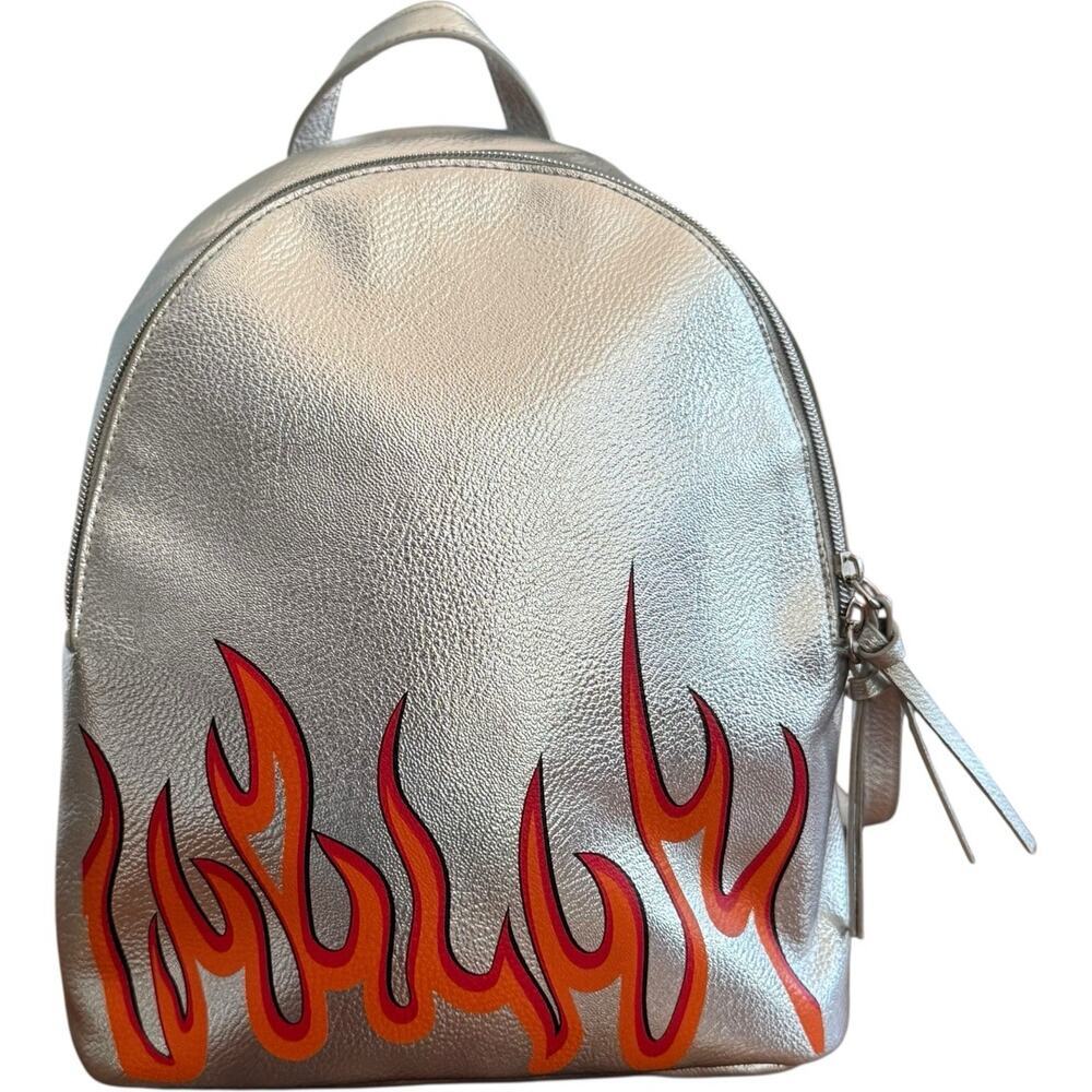 NWT T-Shirt & Jeans Metallic Faux Leather Backpack with Flame Design